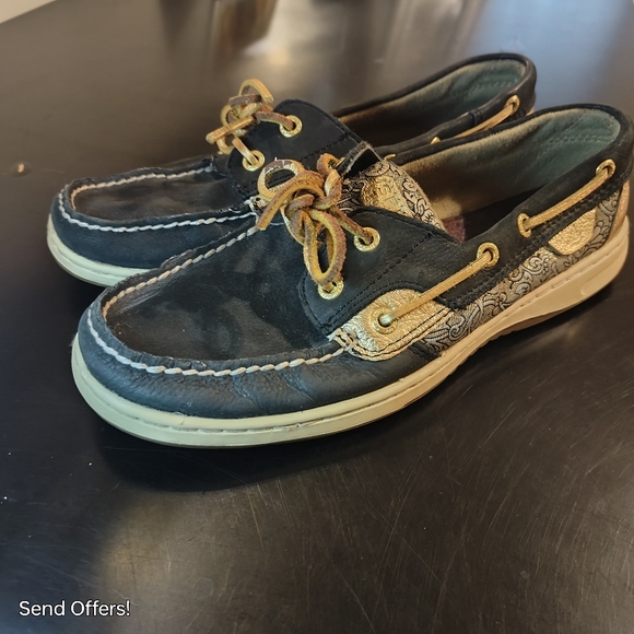 Sperry Shoes - Sperry Top Slider Bluefish Boat (9288374) Shoes, Women’s Size 9M, Black / Gold